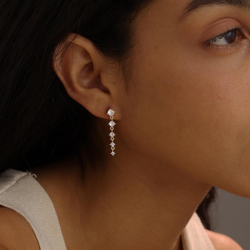 SELFROSE Store Silver Earrings for Women,Dainty Dangle Earrings Silver Plated Drop Earrings for Women Trendy Hypoallergenic CZ Stud Earrings Wedding Pearl Earrings Dangling Cute Small Hoop Earrings Jewelry - Image 2